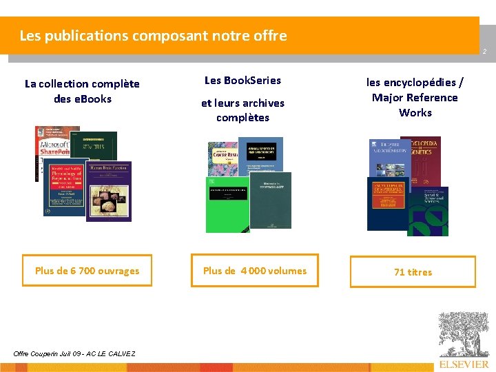 Les publications composant notre offre 2 La collection complète des e. Books Plus de