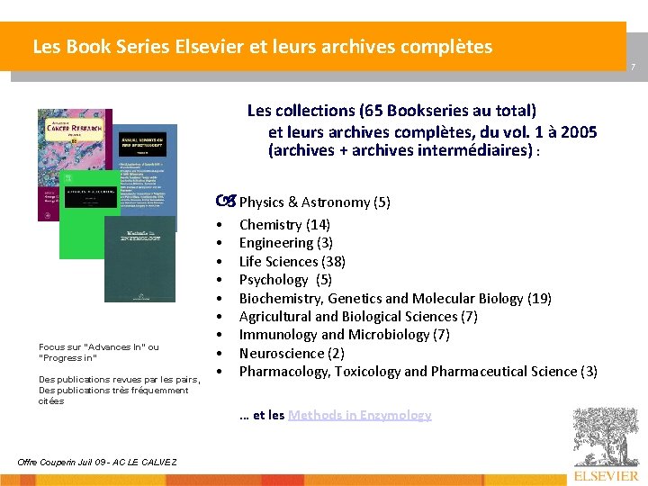 Les Book Series Elsevier et leurs archives complètes 7 Les collections (65 Bookseries au