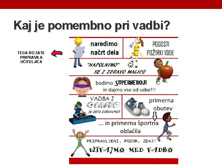 Kaj je pomembno pri vadbi? TEGA BO ZATE PRIPRAVILA UČITELJICA 