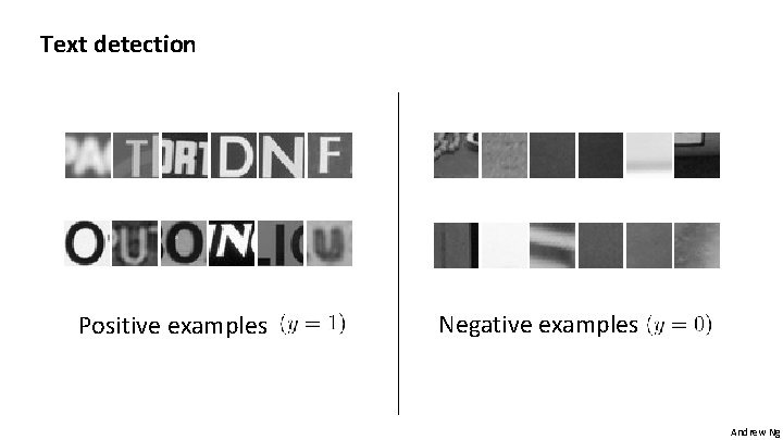Text detection Positive examples Negative examples Andrew Ng 