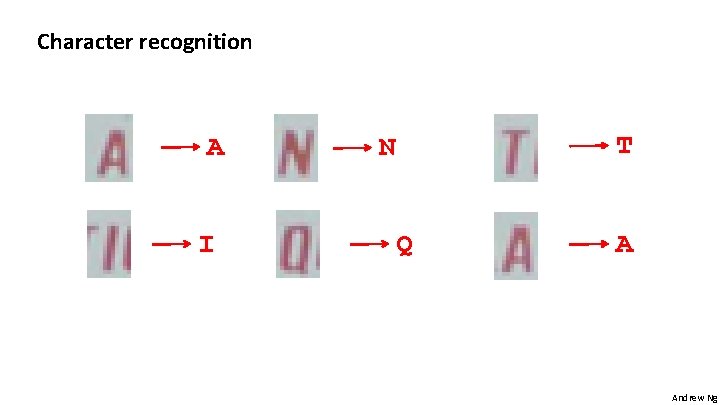 Character recognition A I T N Q A Andrew Ng 
