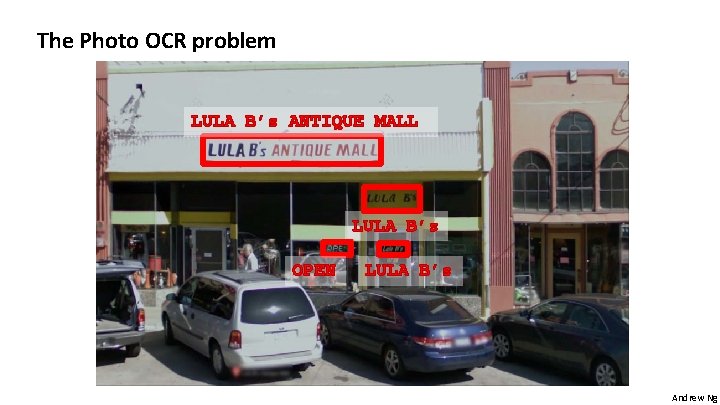 The Photo OCR problem LULA B’s ANTIQUE MALL LULA B’s OPEN LULA B’s Andrew