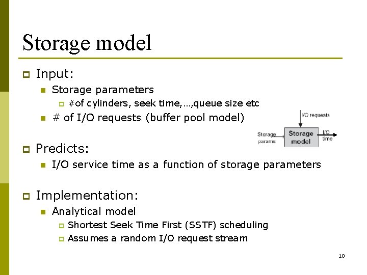Storage model p Input: n Storage parameters p n p # of I/O requests
