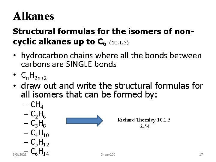 Alkanes Structural formulas for the isomers of noncyclic alkanes up to C 6 (10.