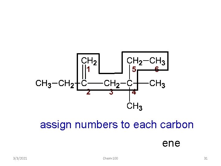 assign numbers to each carbon ene 3/3/2021 Chem-100 31 
