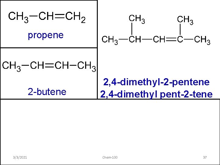 propene 2 -butene 3/3/2021 2, 4 -dimethyl-2 -pentene 2, 4 -dimethyl pent-2 -tene Chem-100