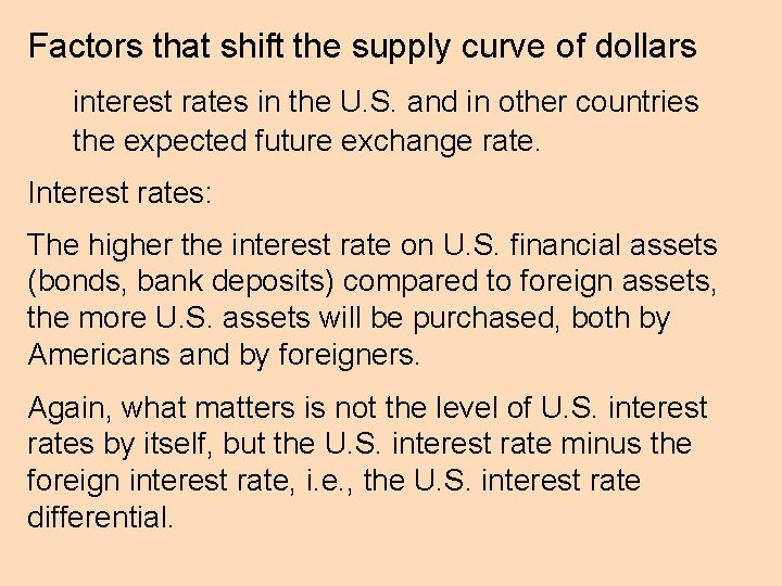 Factors that shift the supply curve of dollars interest rates in the U. S.