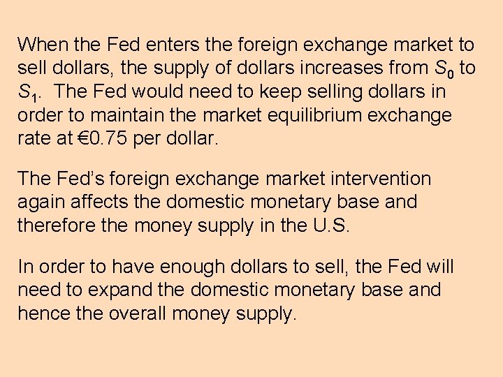 When the Fed enters the foreign exchange market to sell dollars, the supply of