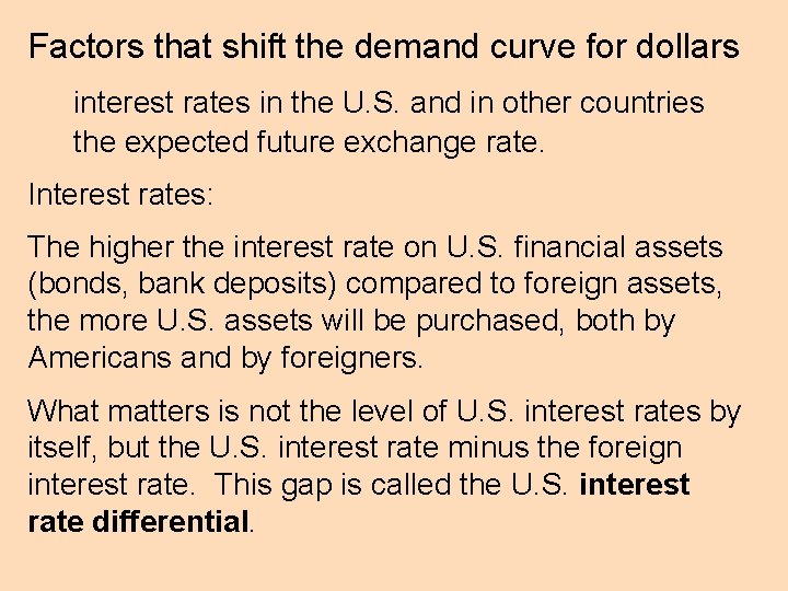 Factors that shift the demand curve for dollars interest rates in the U. S.