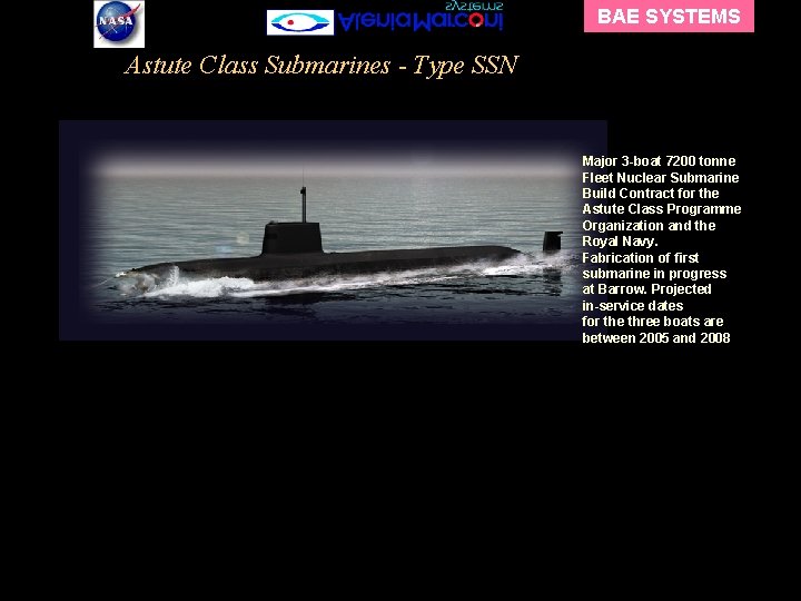 BAE SYSTEMS Astute Class Submarines - Type SSN Major 3 -boat 7200 tonne Fleet