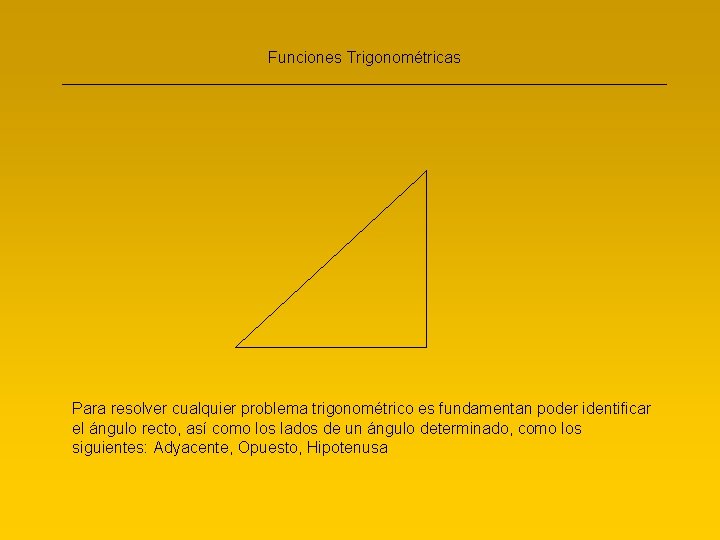 Funciones Trigonométricas __________________________________ Para resolver cualquier problema trigonométrico es fundamentan poder identificar el ángulo