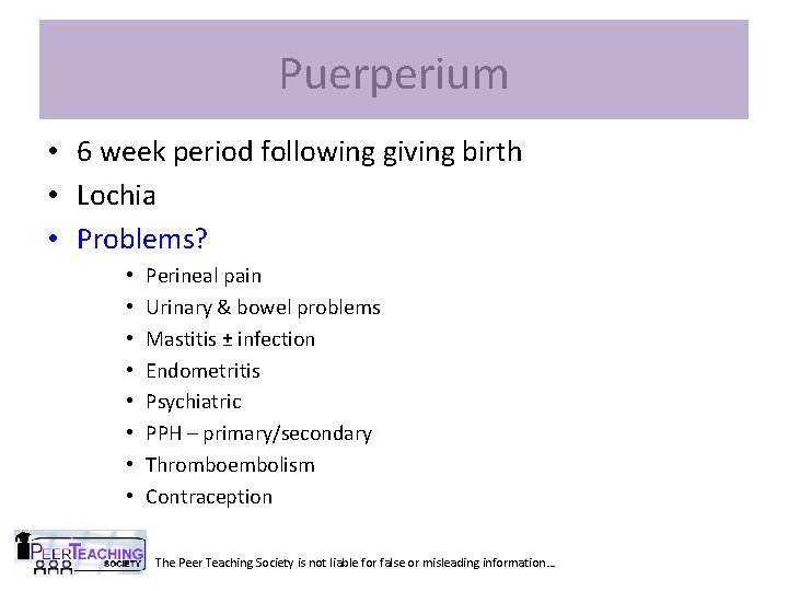 Puerperium • 6 week period following giving birth • Lochia • Problems? • •