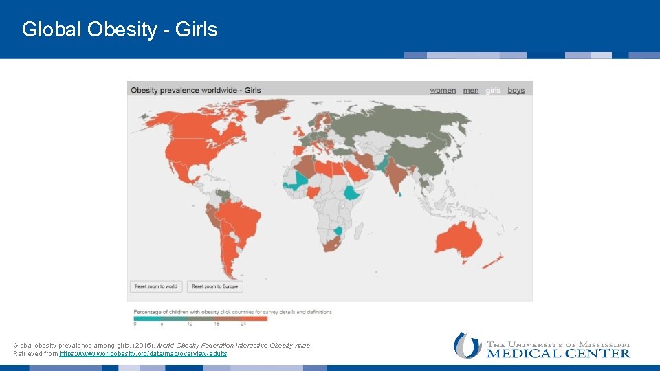  Global Obesity - Girls Global obesity prevalence among girls. (2015). World Obesity Federation