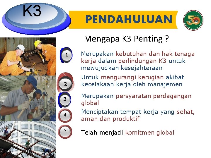 K 3 PENDAHULUAN Mengapa K 3 Penting ? 1 3 2 3 4 5