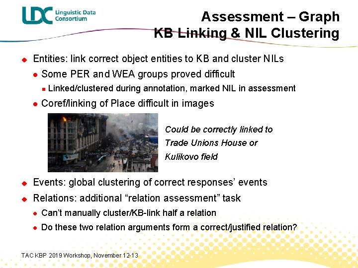 Assessment – Graph KB Linking & NIL Clustering u Entities: link correct object entities