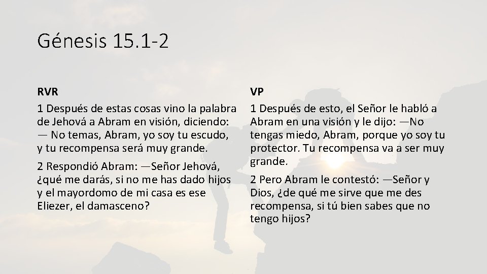 Génesis 15. 1 -2 RVR 1 Después de estas cosas vino la palabra de