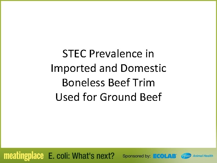 STEC Prevalence in Imported and Domestic Boneless Beef Trim Used for Ground Beef 