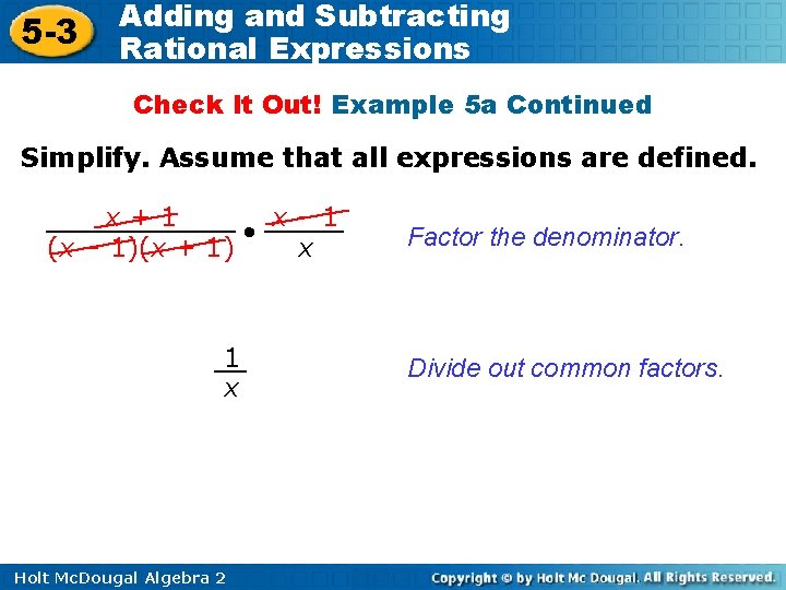 5 -3 Adding and Subtracting Rational Expressions Check It Out! Example 5 a Continued