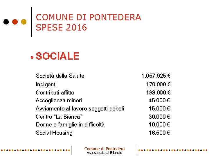 COMUNE DI PONTEDERA SPESE 2016 • SOCIALE • Società della Salute • Indigenti Contributi