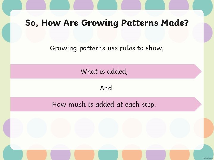 So, How Are Growing Patterns Made? Growing patterns use rules to show, What is