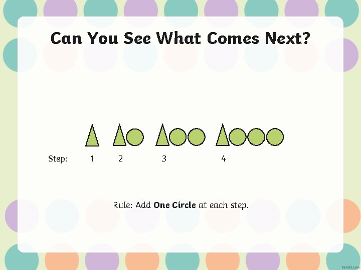 Can You See What Comes Next? Step: 1 2 3 4 Rule: Add One