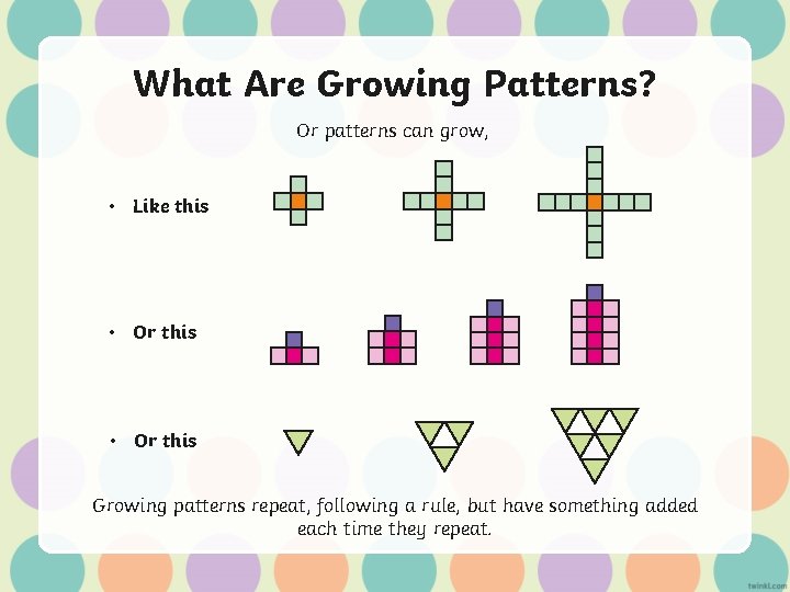 What Are Growing Patterns? Or patterns can grow, • Like this • Or this