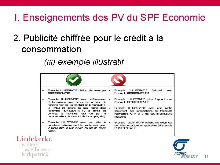 I. Enseignements des PV du SPF Economie 2. Publicité chiffrée pour le crédit à