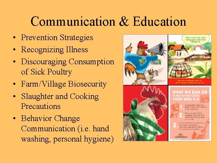 Communication & Education • Prevention Strategies • Recognizing Illness • Discouraging Consumption of Sick