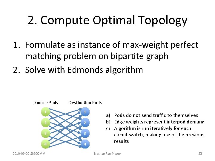 2. Compute Optimal Topology 1. Formulate as instance of max-weight perfect matching problem on 2. Compute Optimal Topology 1. Formulate as instance of max-weight perfect matching problem on