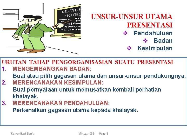 UNSUR-UNSUR UTAMA PRESENTASI v Pendahuluan v Badan v Kesimpulan URUTAN TAHAP PENGORGANISASIAN SUATU PRESENTASI