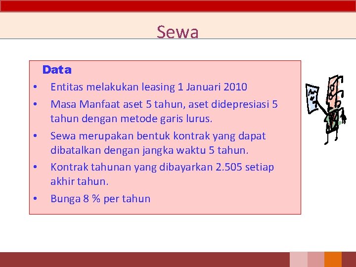 Sewa • • • Data Entitas melakukan leasing 1 Januari 2010 Masa Manfaat aset