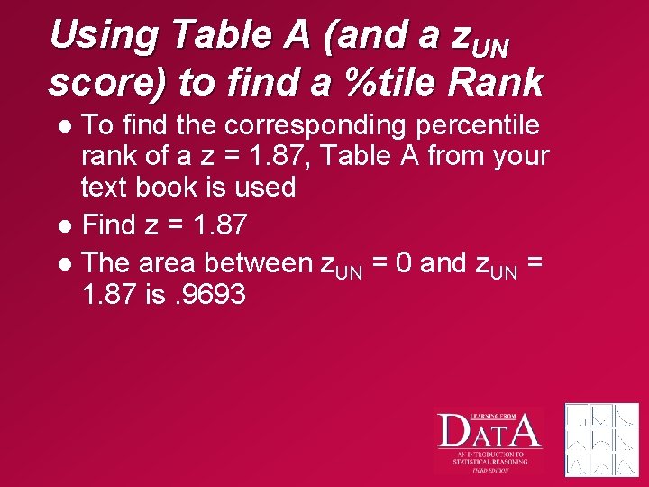 Using Table A (and a z. UN score) to find a %tile Rank To