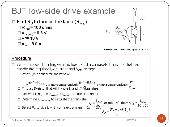 BJT low-side drive example � Find RB to turn on the lamp (Rload) �