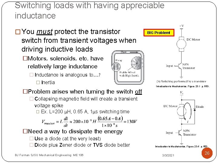Switching loads with having appreciable inductance � You must protect the transistor BIG Problem!