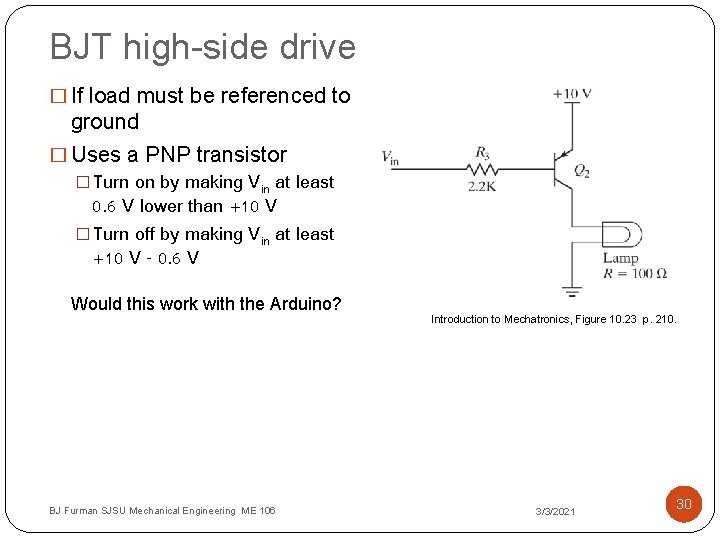 BJT high-side drive � If load must be referenced to ground � Uses a