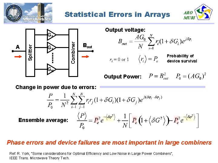 Statistical Errors in Arrays Output voltage: G 2 Combiner Splitter G 1 A ARO