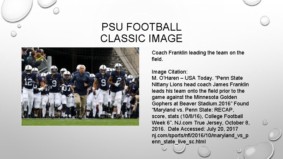 PSU FOOTBALL CLASSIC IMAGE Coach Franklin leading the team on the field. Image Citation: