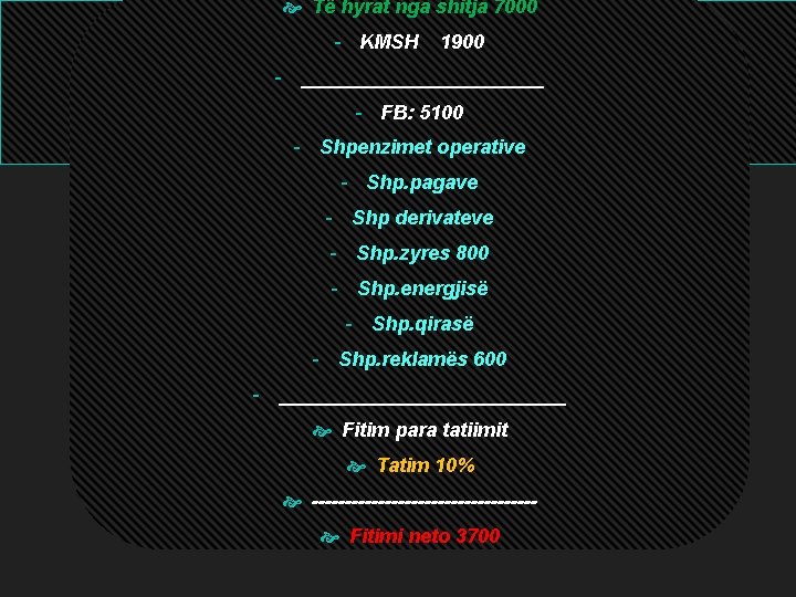 Të hyrat nga shitja 7000 - KMSH 1900 - ___________ - FB: 5100 Të hyrat nga shitja 7000 - KMSH 1900 - ___________ - FB: 5100