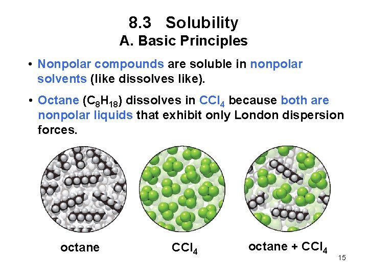 8. 3 Solubility A. Basic Principles • Nonpolar compounds are soluble in nonpolar solvents