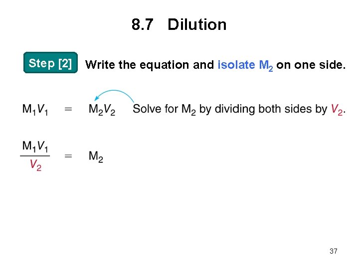 8. 7 Dilution Step [2] Write the equation and isolate M 2 on one