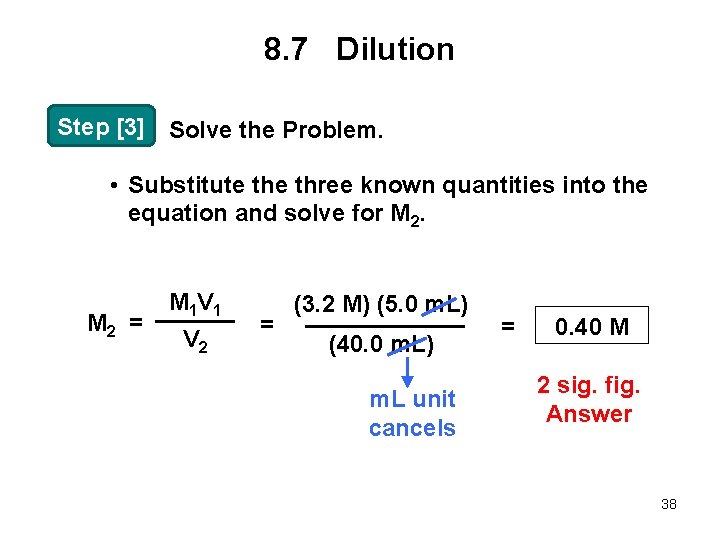 8. 7 Dilution Step [3] Solve the Problem. • Substitute three known quantities into