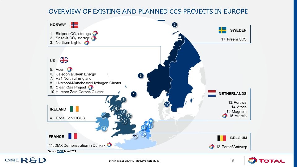 OVERVIEW OF EXISTING AND PLANNED CCS PROJECTS IN EUROPE Source: IOGP June 2019 Dîner-débat