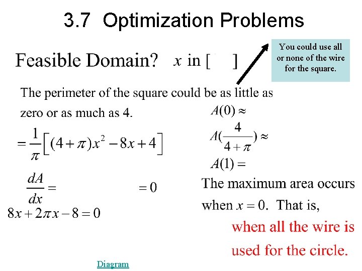 3. 7 Optimization Problems You could use all or none of the wire for