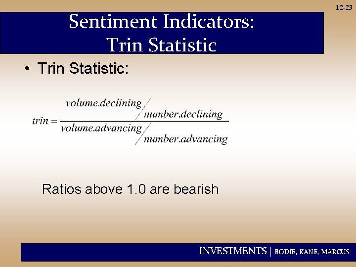 Sentiment Indicators: Trin Statistic 12 -23 • Trin Statistic: Ratios above 1. 0 are