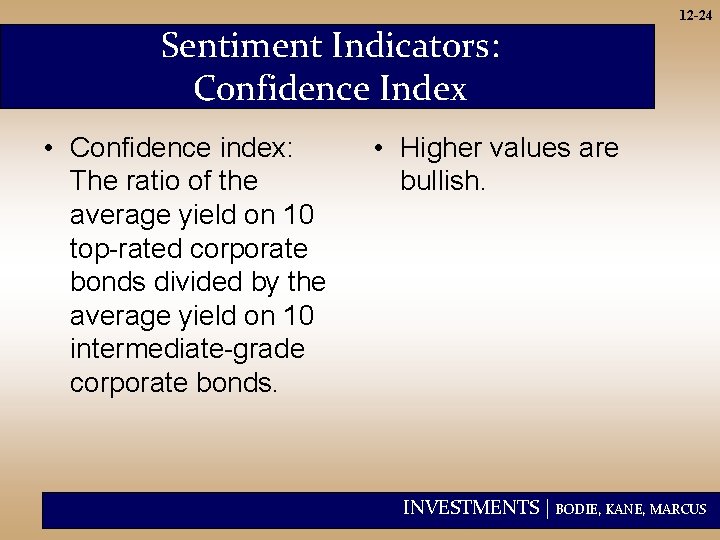 Sentiment Indicators: Confidence Index • Confidence index: The ratio of the average yield on