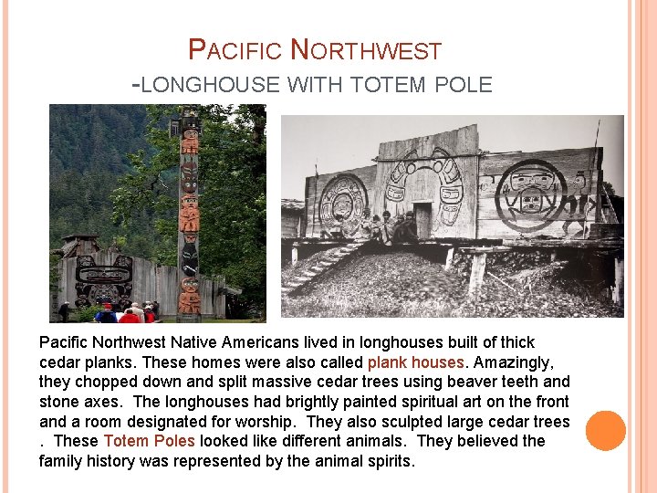 PACIFIC NORTHWEST -LONGHOUSE WITH TOTEM POLE Pacific Northwest Native Americans lived in longhouses built