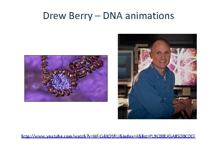 Drew Berry – DNA animations http: //www. youtube. com/watch? v=WFCvkk. DSf. IU&index=4&list=PL 9 CBBEA