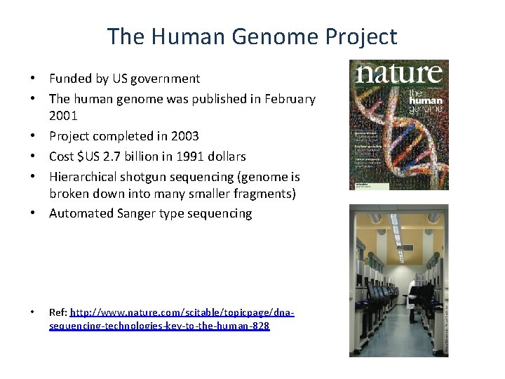 The Human Genome Project • Funded by US government • The human genome was