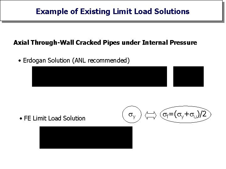 Example of Existing Limit Load Solutions Axial Through-Wall Cracked Pipes under Internal Pressure •