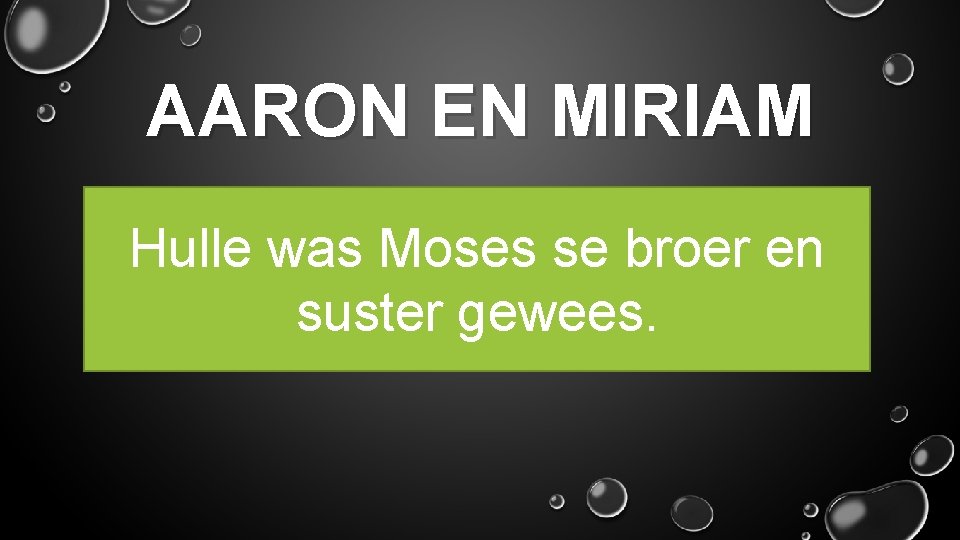 AARON EN MIRIAM Hulle was Moses se broer en suster gewees. 